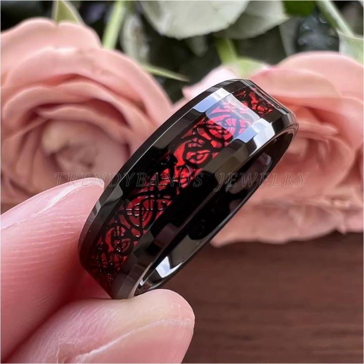 Feshion Black Tungsten Wedding Dragon Ring For Men Inlaid Red Carbon Punk Men Stainless Steel Green Crabon Ring