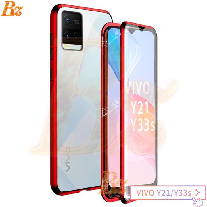 lthmy for VIVO Y33s Magnetic Case 360 Front Back double-sided 9H Tempered Glass Case Metal Bumper cover