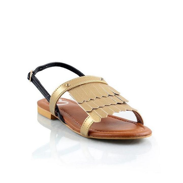 Golden Faux Leather Sandals For Women