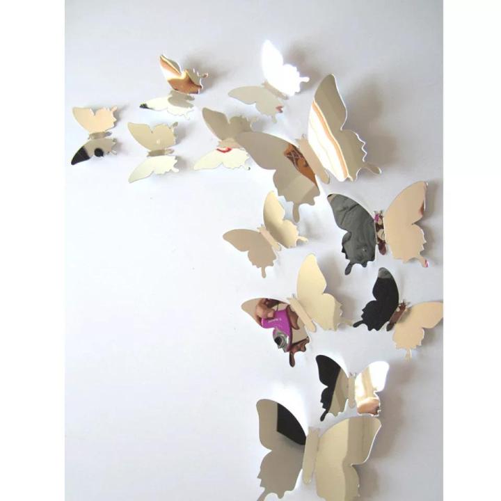 12pcs/set Mirror Butterflies Pvc Made Wall Stickers for Door,  Fridge, Wall Decor
