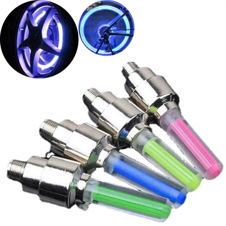 2Pcs Car Wheel LED Light Motorcycle Bike Light Tire Valve Cap Decorative Tire Nozzle Valve Caps Cycling Warning Flash Neon Lamp