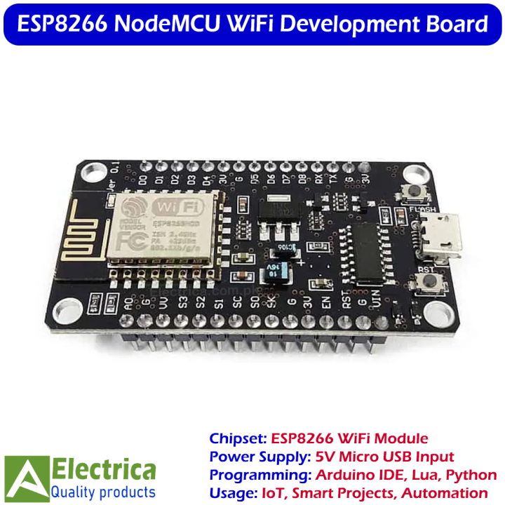 ESP8266 NodeMCU WiFi Development Board for Arduino, IoT, and Smart Projects by Electrica