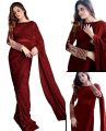 Women Stitched Embroidered Pearl Chiffon Saree With Blouse & Petticoat. 