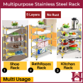 5 Layers High Quality Multipurpose & Multiuse Stainless Steel Rack Usage as Shoes Rack, Kitchen Rack, Bathroom Rack and more. 