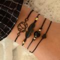 4PCs Gothic Black Feather Bracelets Set. 