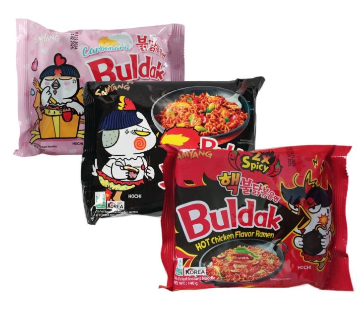 Samyang Noodles (Red+Black+Pink) 3 Different Flavours Ramen Red 2X Spicy, Black Hot Chicken Spicy, Pink Carbonara Cheesy Korean Imported Noodles Instant Noodles