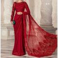 Fancy Red Chiffon Embroidered Saree For Women. 