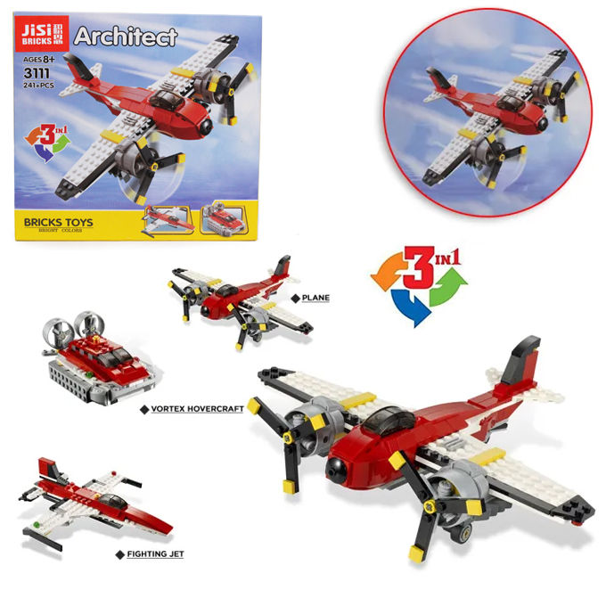 3 in 1 Architect Flight Adventures Building Blocks For Kids Technique Jisi Bricks Block & Engineering Toy Creative Fighting Jet Toys Plastic Educational 241+ Pcs DIY Brick Vortex Hovercraft Model Play Build Skill Set Gift For Teenager Boys - 3111