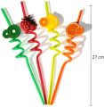 Set of 4 ,Funny Stylish Funky Spiral Straw For Kids Fruit Shape Emoji Shape Straws Silly Crazy Loop Straws Multicolor Reusable Spiral Straw for Kids & Party, 4 Pcs Packet, For Event and Party Supplies. 