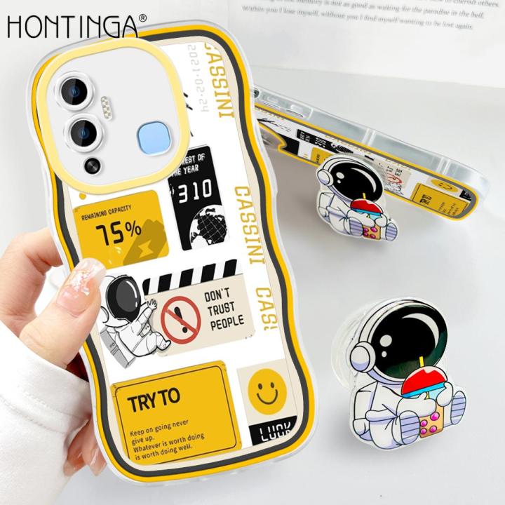 Hontinga for Infinix Hot 12 Play Back Cover + Free Holder Fashion Soft Wavy Phone Case Camera Protection Transparent TPU Cover