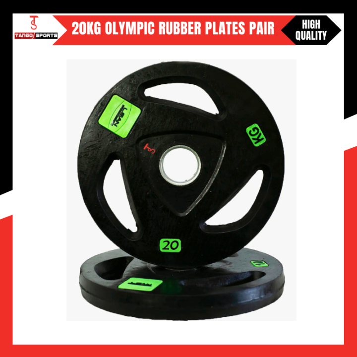20 KG Olympic Rubber Coated Barbell Plate Pair 2 Inch Hole - Black ( 20kg + 20kg )