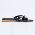 Stylish Trendy Unique Slides Having Crystal Stone Strips on the top For women. 