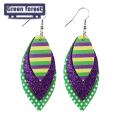 Green forest Hook Earrings Colorful 3-layered Faux Leather Hook Earrings. 