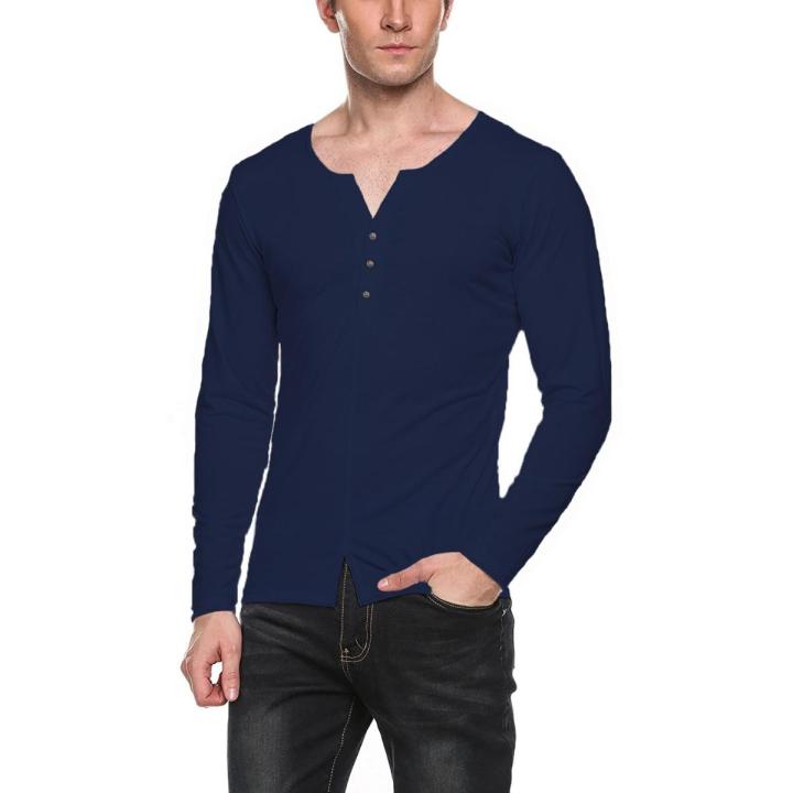 Men s New Style Cotton Long Sleeve Henley T Shirt Daraz.pk