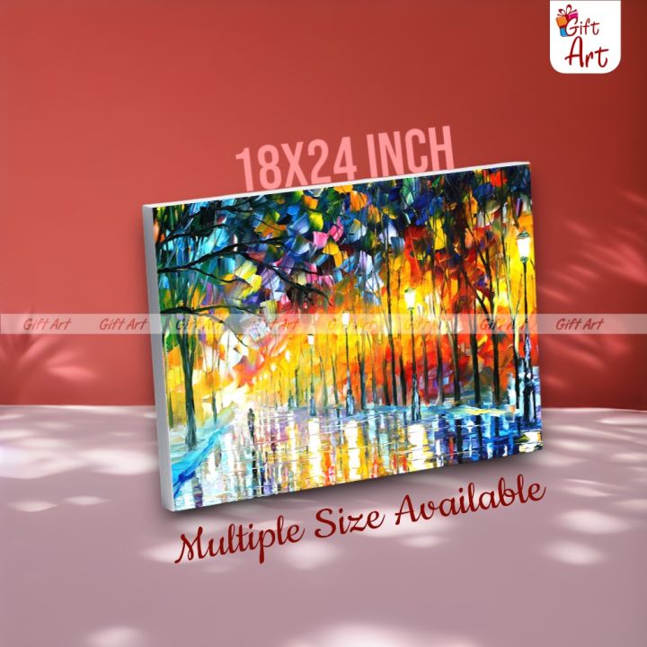 Gifts Art Street Light Cityscape Canvas Painting with Frame | Elegant Wall Art for Home Decor