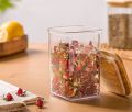 Acrylic Square Airtight Jar Canister With Wooden Lid Transparent Food Storage Kitchen Container. 