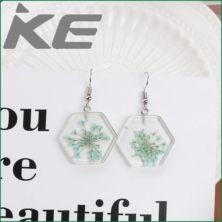 Dried flower transparent acrylic geometric resin earrings temperament personality stud earrings for gilrs for women low price