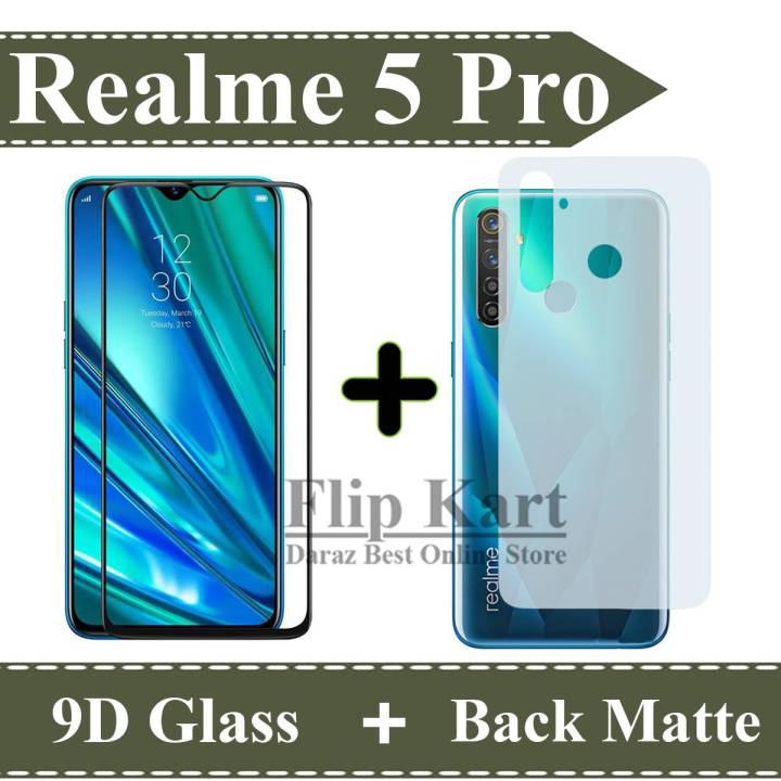 Realme 5 Pro Complete Black 9D Screen Protector + Back Soft Matte Protector Film Protection For Realme 5 Pro