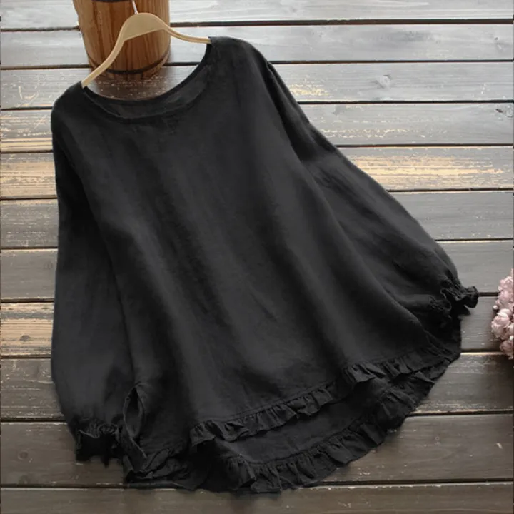 Yfashion%20Women%20Simple%20Fashion%20Long-sleeve%20%20Shirts%20With%20Ruffle%20Pullover%20Round%20Neck%20Solid%20Color%20Loose%20Casual%20Bottoming%20Shirt%20Blouse%20Jacket%20color%20-%20Image%205
