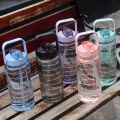 High Quality Transparent Water Bottle 2000 ML with Time Marks Motivational markings Bounce Cover Time-Period Scale Reminder n Frosted Cup 2 litre Travel bottle for cold water, Outdoor fitness Training, office  and school. 