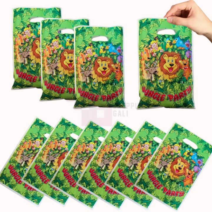 Jungle%20Goody%20Bags%20-%2010%20x%206%20Inch%20-%20Gift%20Bags%20-%20Jungle%20Themed%20Party%20-%20Green%20-%20Unisex%20-%20Pack%20Of%2010%20-%20Image%202