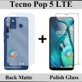 Tecno Pop 5 LTE Value Kit: Tempered Glass Screen Protector, Back Protector Soft Skin Sheet Matte Style. 