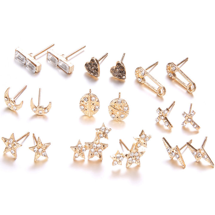 LI%209%20Pairs%20Women%20Ear%20Studs%20Lady%20Fashion%20Earrings%20Set%20Artificial%20Diamond%20Inlaid%20Star%20Moon%20Round%20Love%20Shape%20-%20Image%204