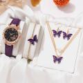 New Arrival! 5pcs Fashion Women's Quartz Watch Set with Butterfly Elements Bracelet Necklace & Ear Pendants in Multiple Colors for Comfortable Wearing Rhinestone Romantic Watch. 