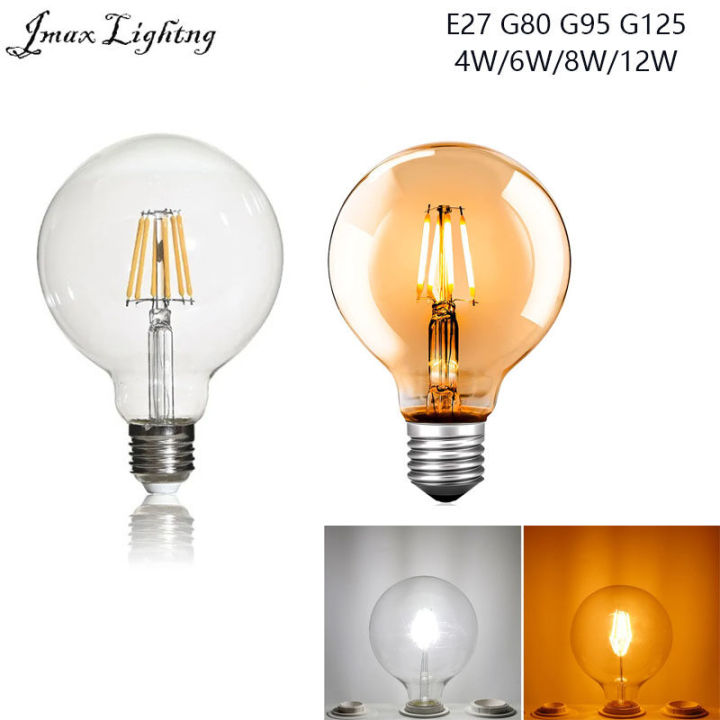 【BestGO】Led Edison Filament Bulb G80 G95 G125 Big Round light bulb 4W 6W 8W 12W filament bulb E27 clear glass indoor lamp AC220V