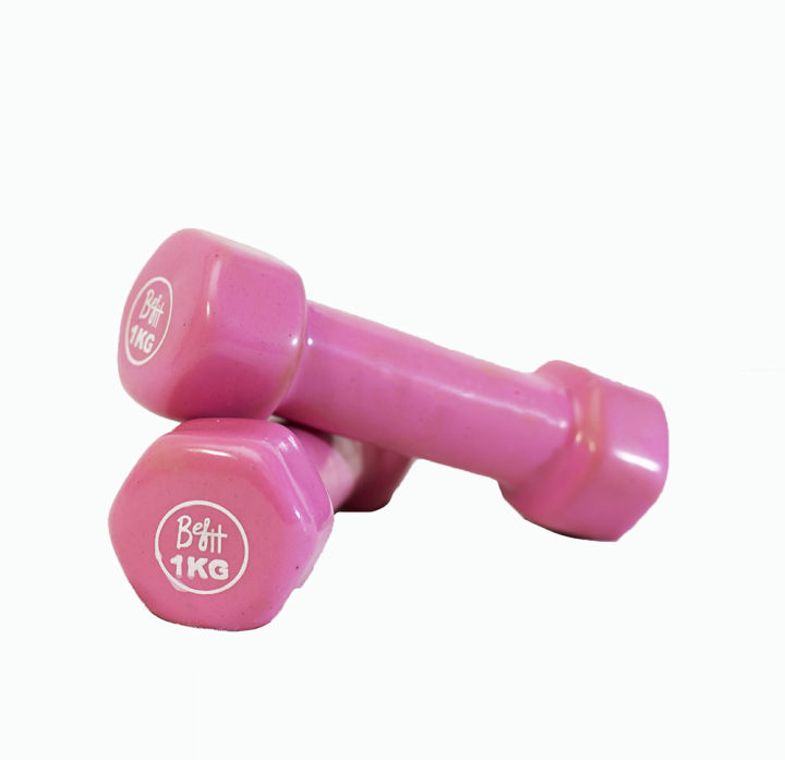 1kg vinyle coated dumbells, vinyle dumbells 1kg pair, dumbbells pair 1kg - pink
