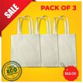 Pack of 3 Plain Canvas Tote Bags | 100% Eco-Friendly Reusable Shoulder Bag | Ideal for Shopping, College & DIY. 