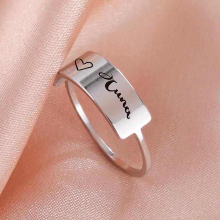 Lemegeton Personalized Ring for Women Men Customized Stainless Steel Engrave Name Logo Rings Silve Color Anniversary Jewelry