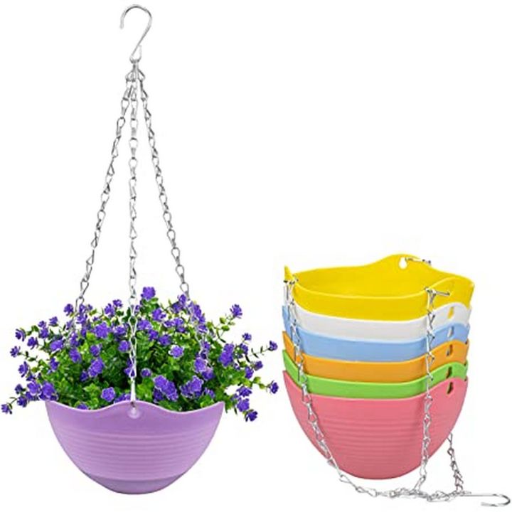 Pack of 2 Hanging Planters - Plastic Resin Chain Basket Hanging Flower Planter Pots with Chain