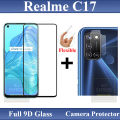 Realme C17 Full Black 9D|5D|6D|10D|11D|21D Tempered Glass Screen Protector Full Glue Edge To Edge + Back Camera 9H Gorilla Flexible Protector For Realme C17. 