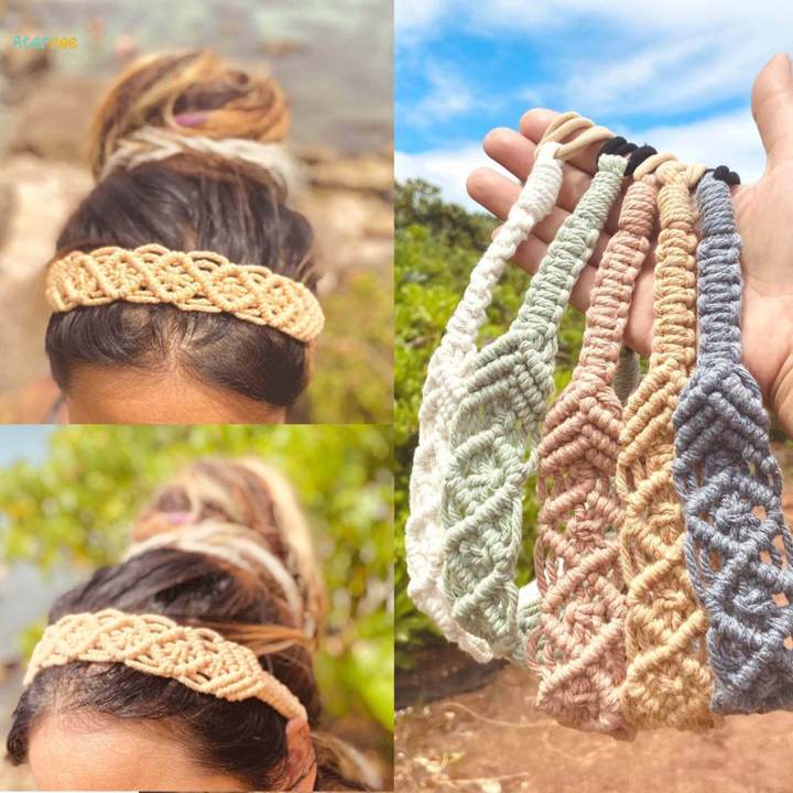 Hand Braided Cotton Rope Headband Casual Boho Accessories for Yoga Solid Color , Green