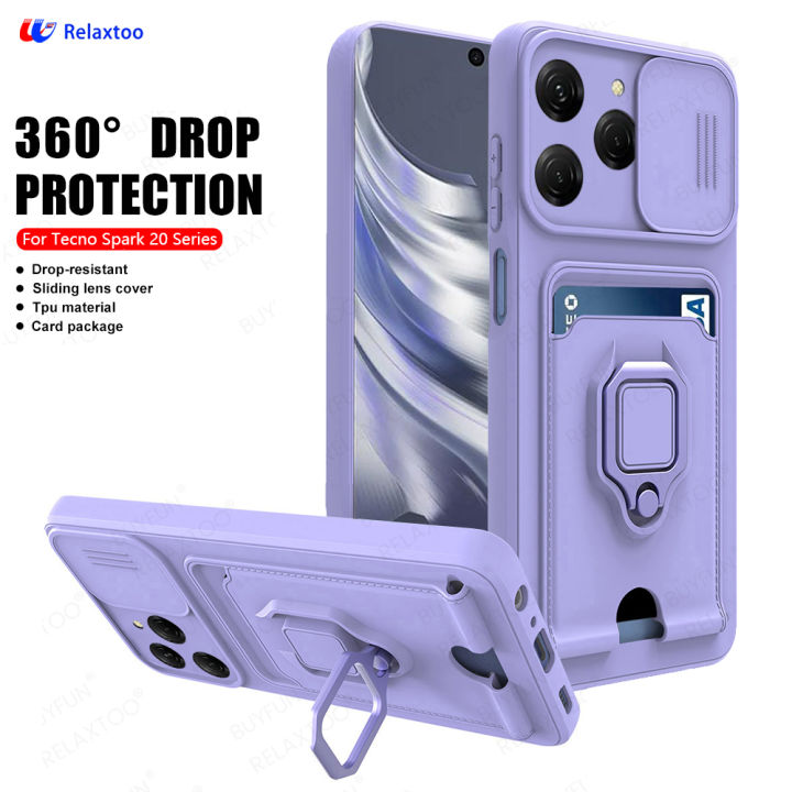 Relaxtoo For Tecno Spark 20 and Tecno Spark 20C Push Window Card Slot Case TPU Multifunctional Shell For Spark20 Spark20C Sliding Camera Protection Back Cover 360° Drop Protection
