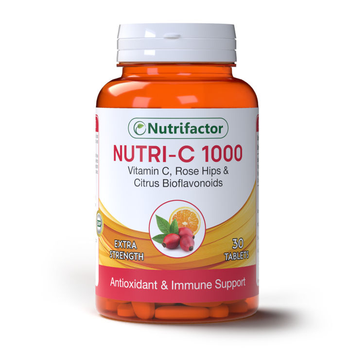 Nutrifactor Nutri-C 1000 – Vitamin C Tablets with Rosehips & Citrus Bioflavonoids | Immunity Booster, Antioxidant & Skin Care Supplement | 30 Tablets
