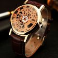 Skeleton Double Sided Glass Watch for Men / Women / Girls / Boys - Mens Leather Watches / Transparent Skeleton Watch. 