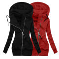 Winter Coat Elastic Cuffs Pure Color Hooded Warm Sweatshirt Coat. 