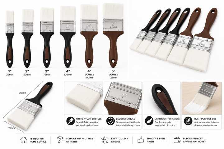Premium%20Paint%20Brush%20Set%201"%202"%203"%204"%204"%20Double%205"%20Double%20%7C%20White%20Nylon%20Bristles%20%7C%20PVC%20Handle%20%7C%20Wall,%20Oil%20&%20Emulsion%20Paint%20Brush%20-%20Image%202