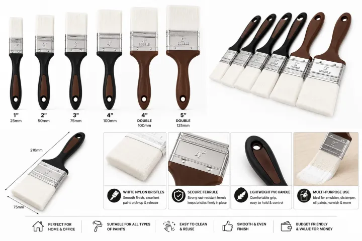 Premium%20Paint%20Brush%20Set%201"%202"%203"%204"%204"%20Double%205"%20Double%20%7C%20White%20Nylon%20Bristles%20%7C%20PVC%20Handle%20%7C%20Wall,%20Oil%20&%20Emulsion%20Paint%20Brush%20-%20Image%202