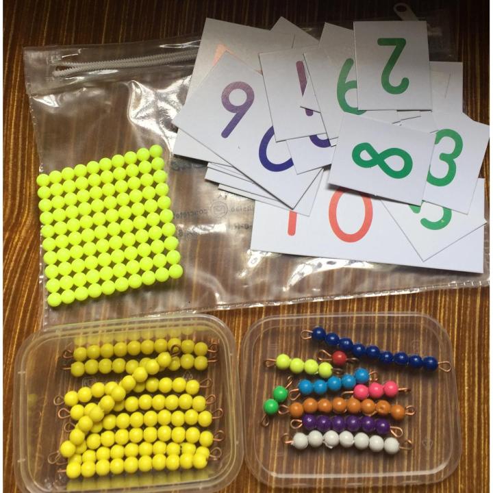 C2a-Hands-on Maths Kit 1 - 100. -KIT#1- Montessori Short bead stairs and Decimal Cards.