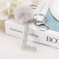 1PC Keyring Silver Color English Letter Keychain with Puffer Ball 26 English word Glitter Resin A TO Q Handbag Charms for Woman. 