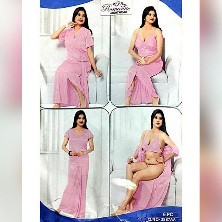Bridal Nighty Set & Honeymoon Nighty Sets - 3887A - 6 Pieces Nighty Sets