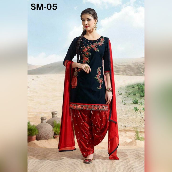 Women's Chiffon Embroidered 3Pc Shalwar Kameez Navy Blue SM-05
