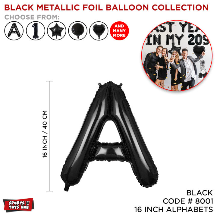 Black Metallic Foil Balloon Collections Customize Alphabet, Numbers, Shape Letter ABC Balloons, Aluminum Hanging Foil Film Baloon for Wedding, Birthday Party Decoration, Bridal Shower, Baby Shower, Anniversary Banner Air Ballon