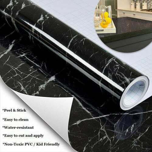 Decorating Items For Kitchen Wall Modern Marble Self-adhesive Wallpaper Kitchen Cabinet Door Desktop Furniture Refurbished Stickers Vinyl Waterproof Contact Paper Furniture Decoration Kitchen Tools And Accessories - 1Roll - Black/White