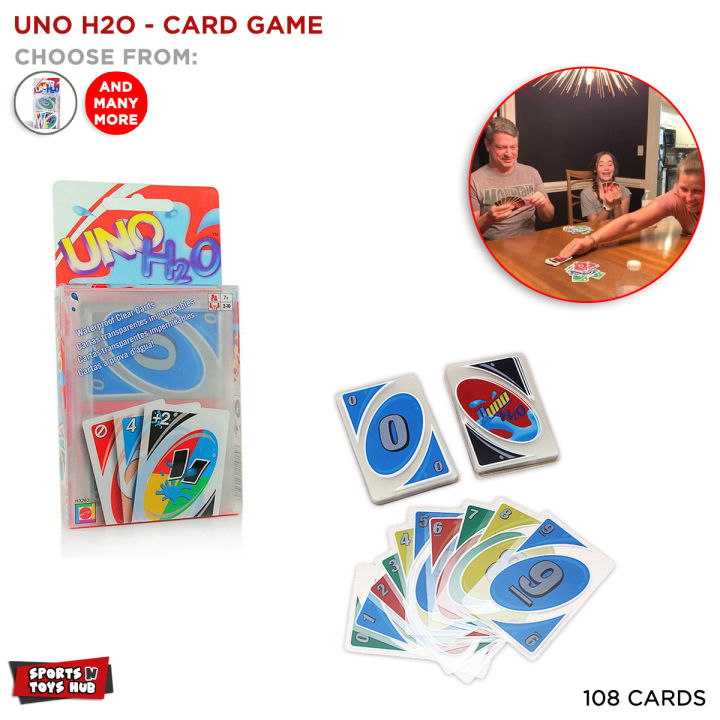 UNO H2O To Go Family Card Game, With 112 Cards, Waterproof Clear Plastic Cards For Kids Water Resistant 2-Sided Cards, Game Night Makes a Great Gift for 7 Year Olds and Up Kids