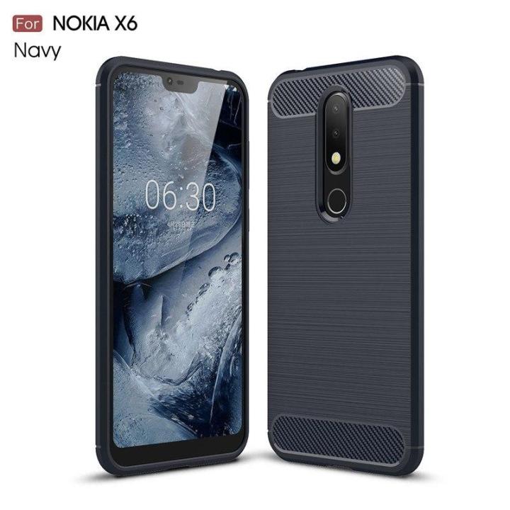Nokia 6.1 Plus Carbon Fiber Brush Mark Antishock Drop Resistance Silicon Tpu Case Back Cover