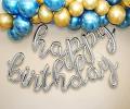 Happy Birthday Balloons Banner | Script/Cursive Letter Balloon Sign for Birthday Party Decor / Decoration | Foil Happy Birthday Banner. 